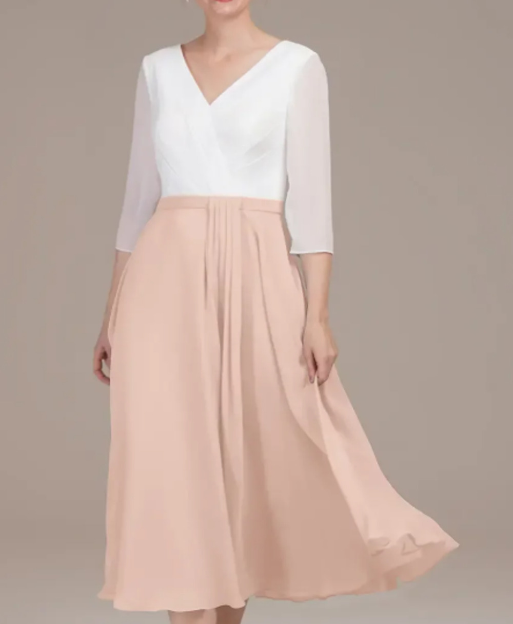 AW BRIDAL 4 S pearl pink chiffon Difluence mother of bride knee dress NEW 0B4